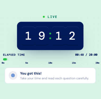 20-minute countdown timer, elapsed time and pace tip