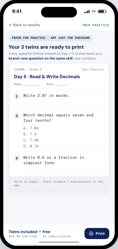 Twin practice worksheet — ready to print, free