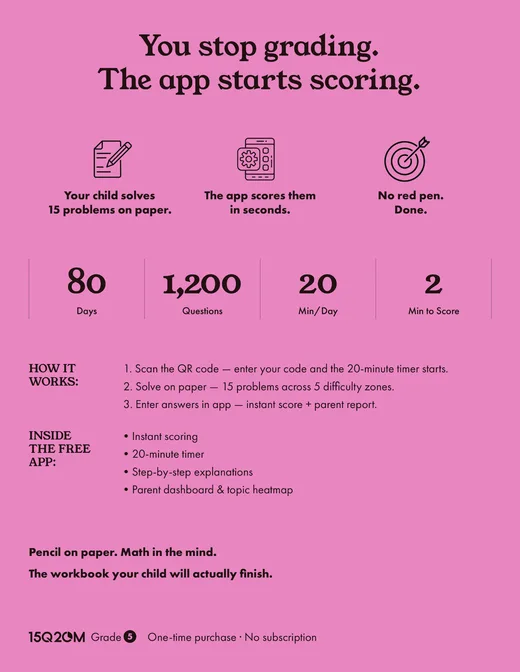 Grade 5 back cover: You stop grading. The app starts scoring. — with how it works and what's inside the free app