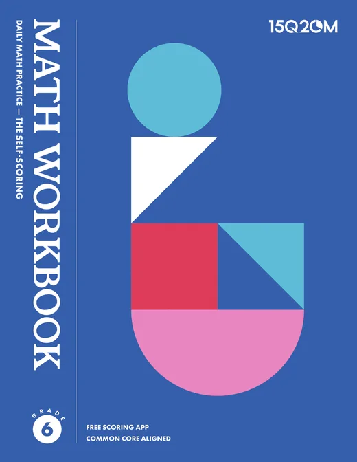 15Q20M Grade 6 Daily Math Practice workbook — royal blue cover with bold geometric number 6